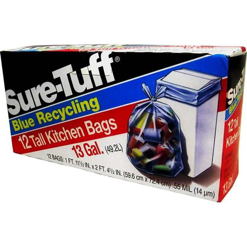 SURE TUFF BLUE RECYCLING KITCHEN BAGS 13GAL 12CT/24PK (SKU#12515)