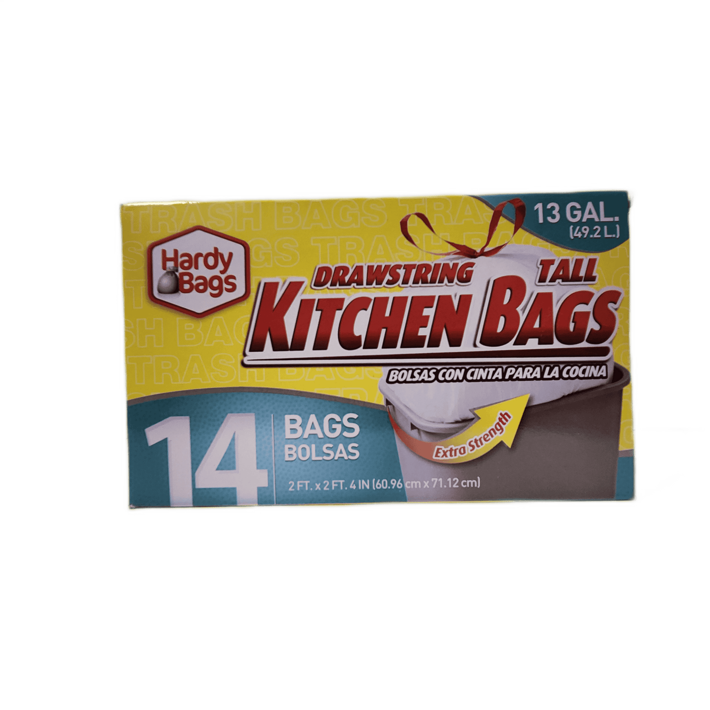 HARDY TRASH BAGS 14CT 13 GAL DRAW STRING BAG WHITE 24PK (SKU#12448)