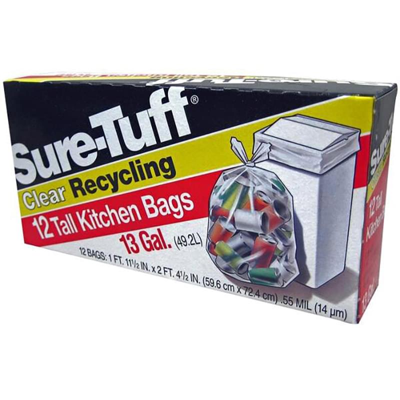 SURE TUFF CLEAR RECYCLING KITCHEN BAGS 13GAL 12CT/24PK (SKU#12514)