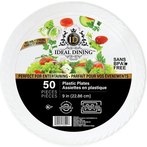 IDEAL DINING PLASTIC PLATE 9IN WHITE 12/50CT