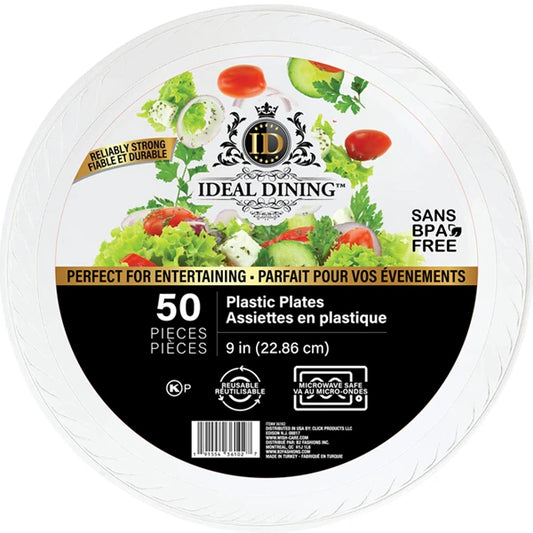 IDEAL DINING PLASTIC PLATE 9IN WHITE 12/50CT