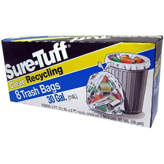 SURE TUFF CLEAR RECYCLING BAGS 30GAL 8CT/24PK (SKU#12516)