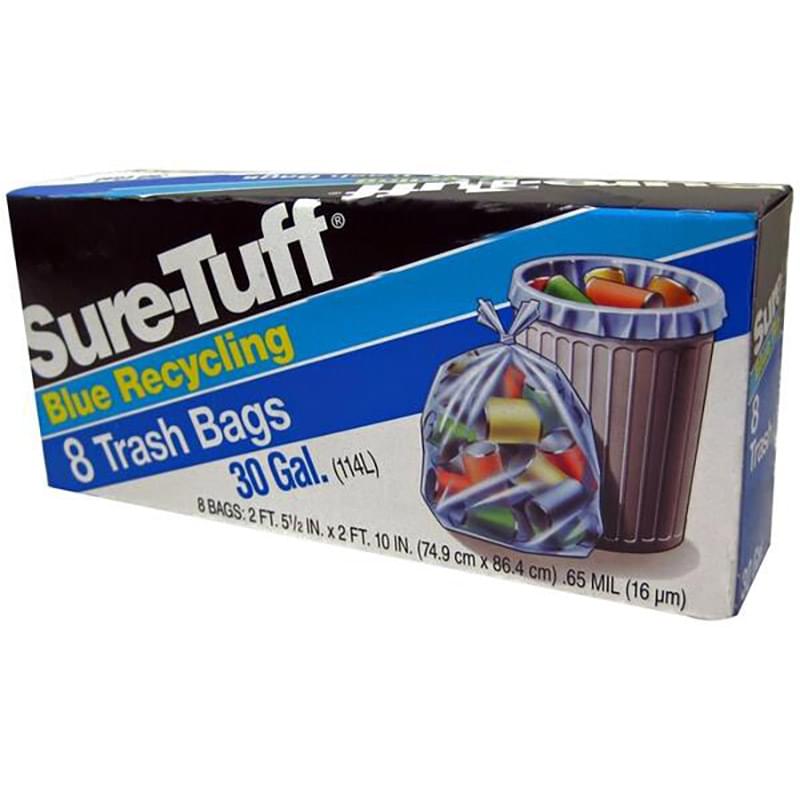 SURE TUFF BLUE RECYCLING BAGS 30GAL 8CT/24PK (SKU#12517)